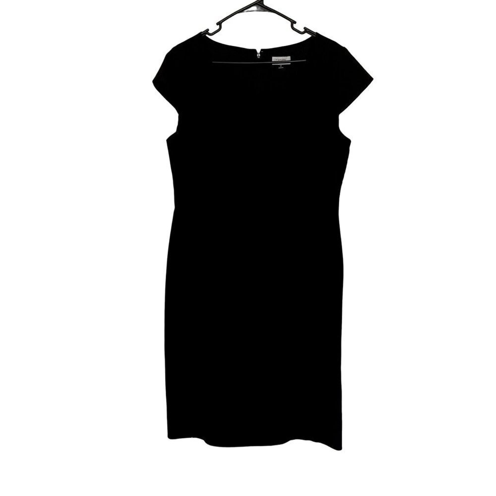 Tahari by Arthur S. Levine black dress midi length delicate cap sleeves formal